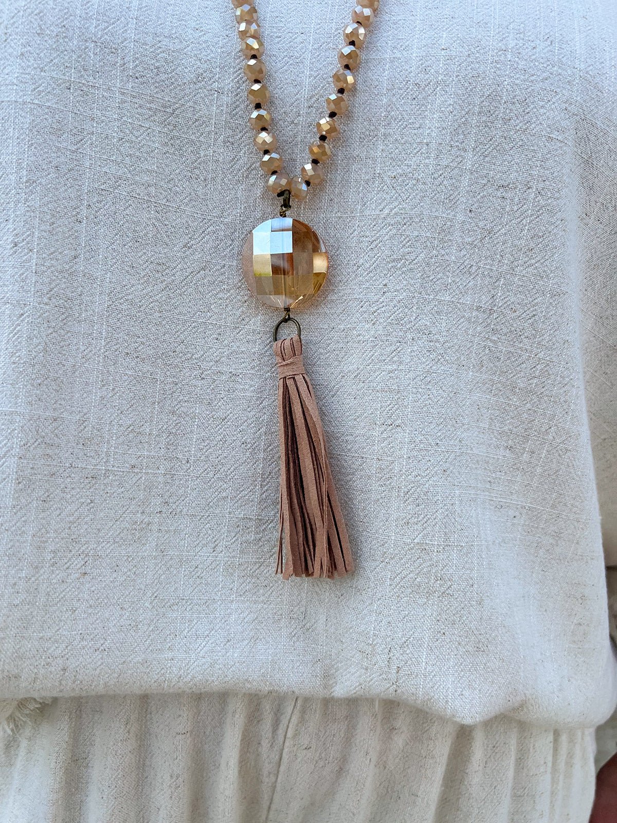 Debbie Pendant Necklace with Tassel in Champagne - The Pink Pineapple 850