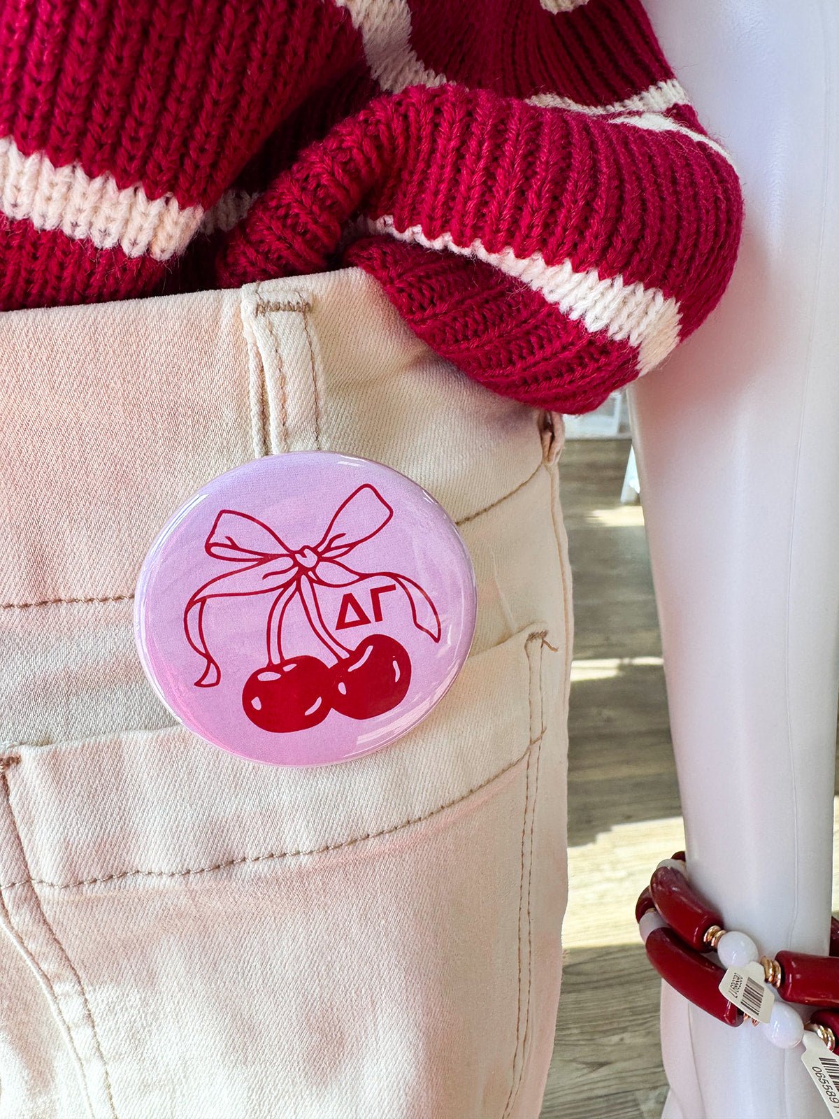 Delta Gamma Cherry Button Pin - The Pink Pineapple 850