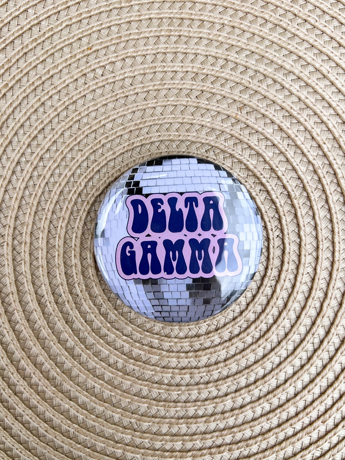 Delta Gamma Disco Button Pin - The Pink Pineapple 850