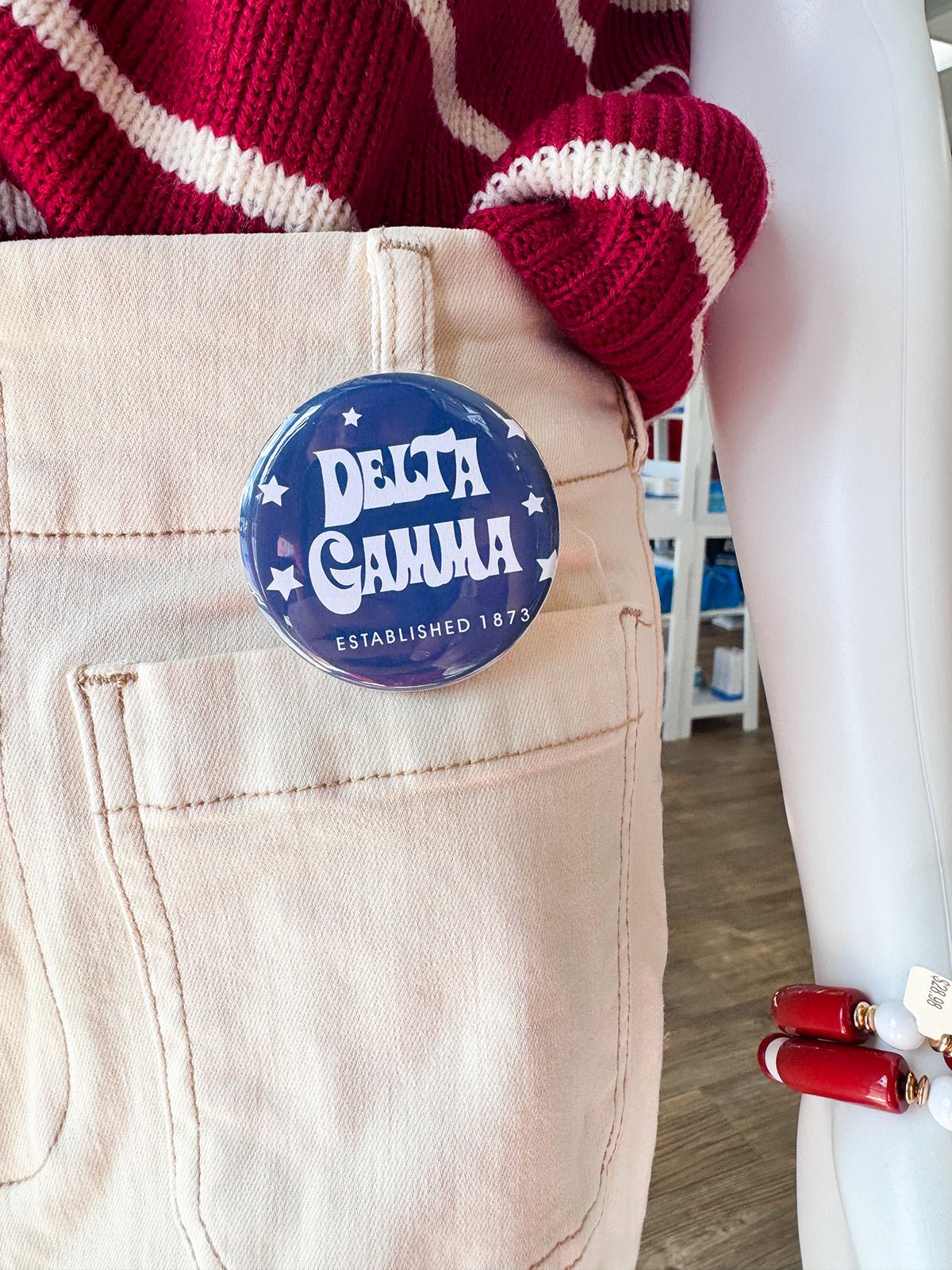 Delta Gamma Navy Stars Button Pin - The Pink Pineapple 850