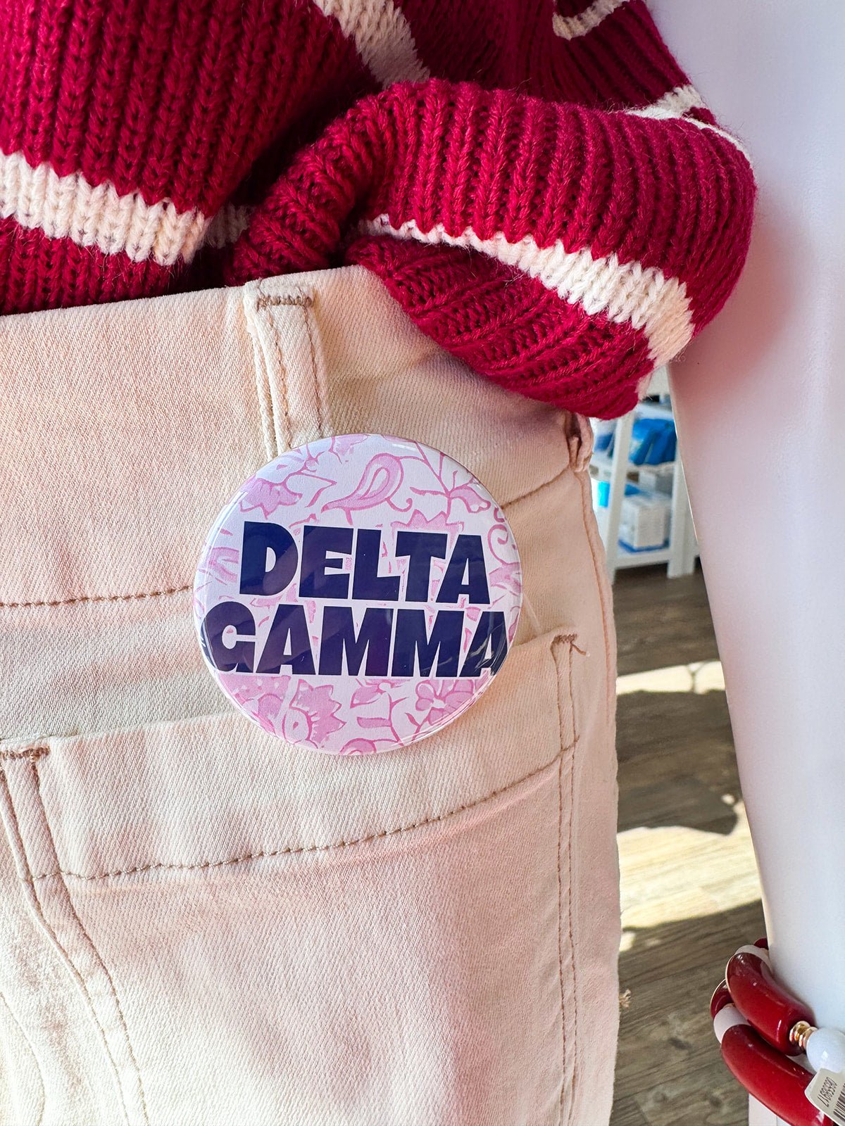 Delta Gamma Pink Floral Button Pin - The Pink Pineapple 850
