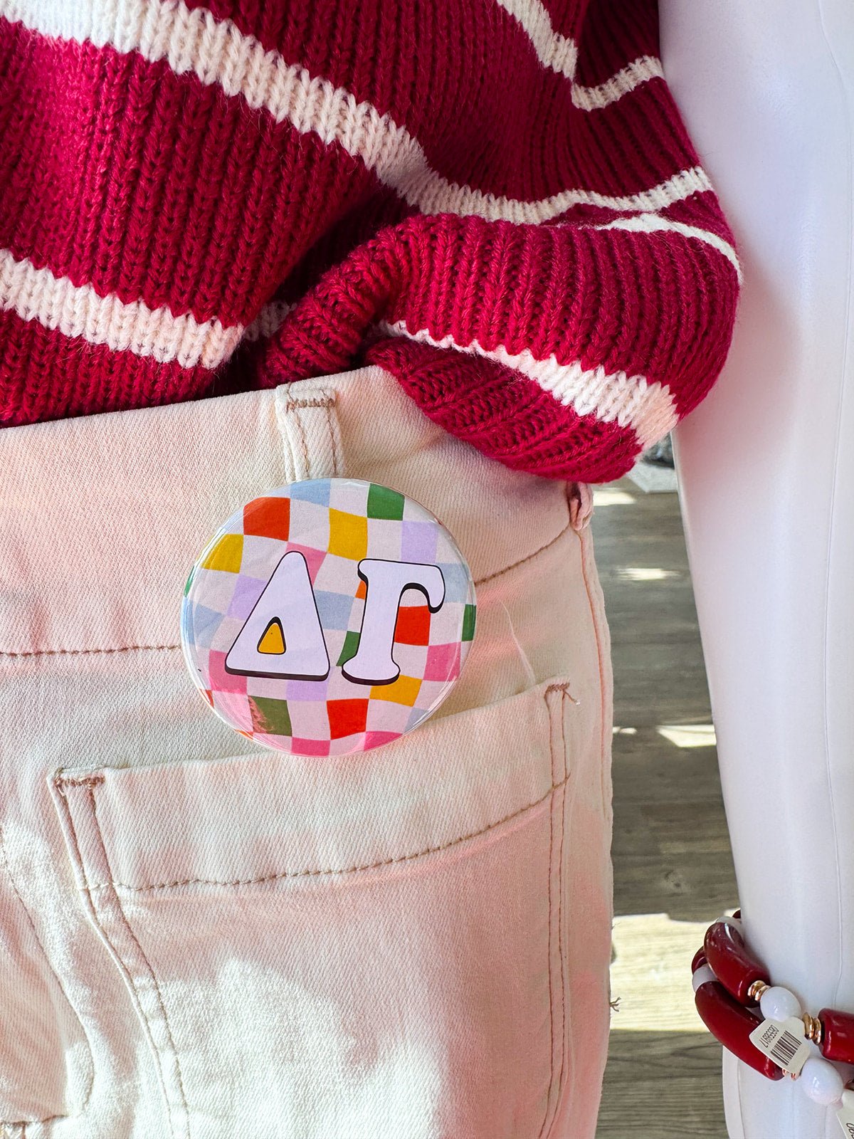 Delta Gamma Rainbow Checkered Button Pin - The Pink Pineapple 850