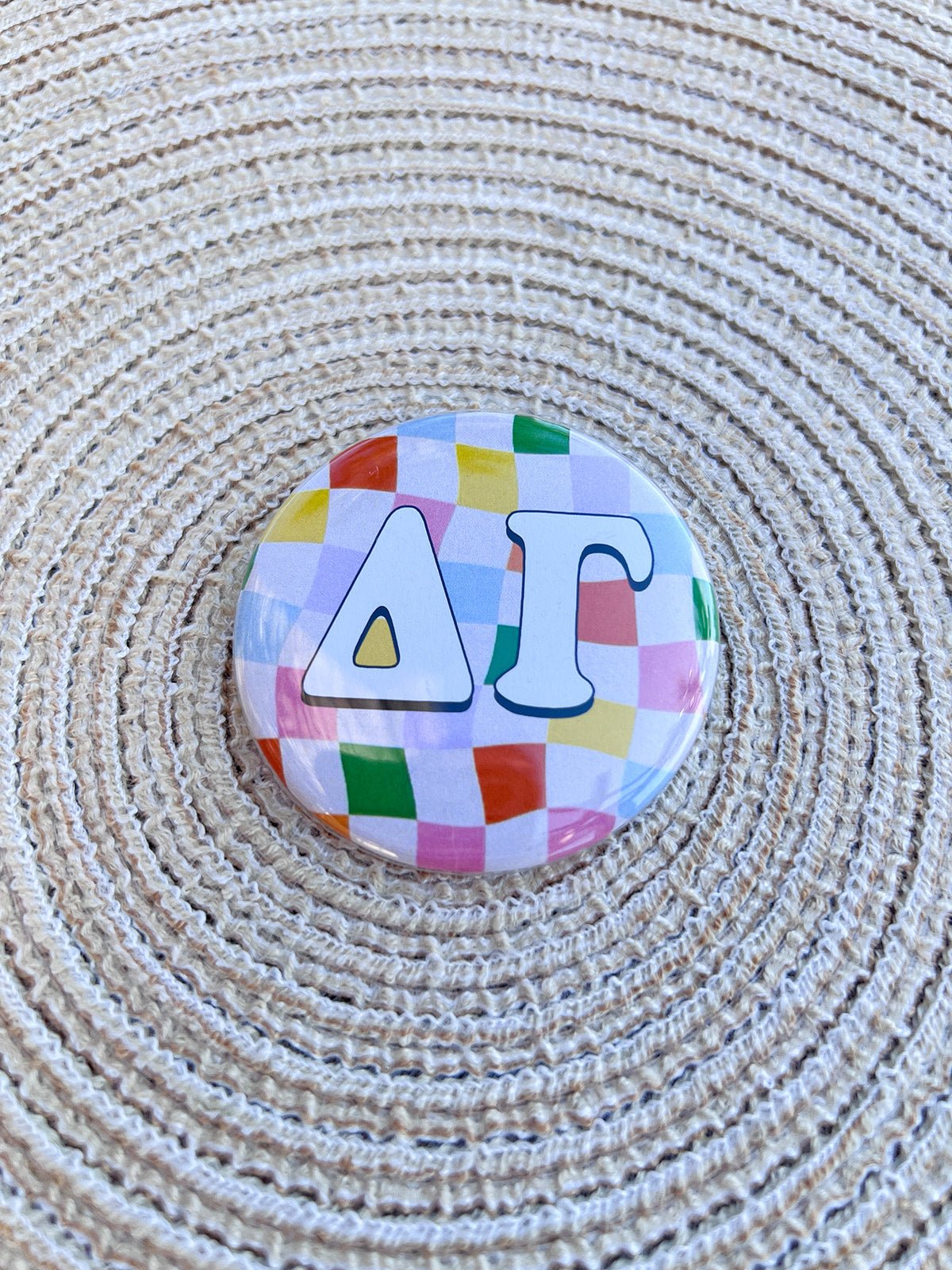 Delta Gamma Rainbow Checkered Button Pin - The Pink Pineapple 850