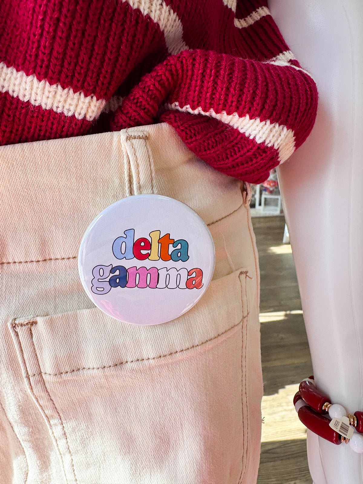Delta Gamma Retro Rainbow Button Pin - The Pink Pineapple 850