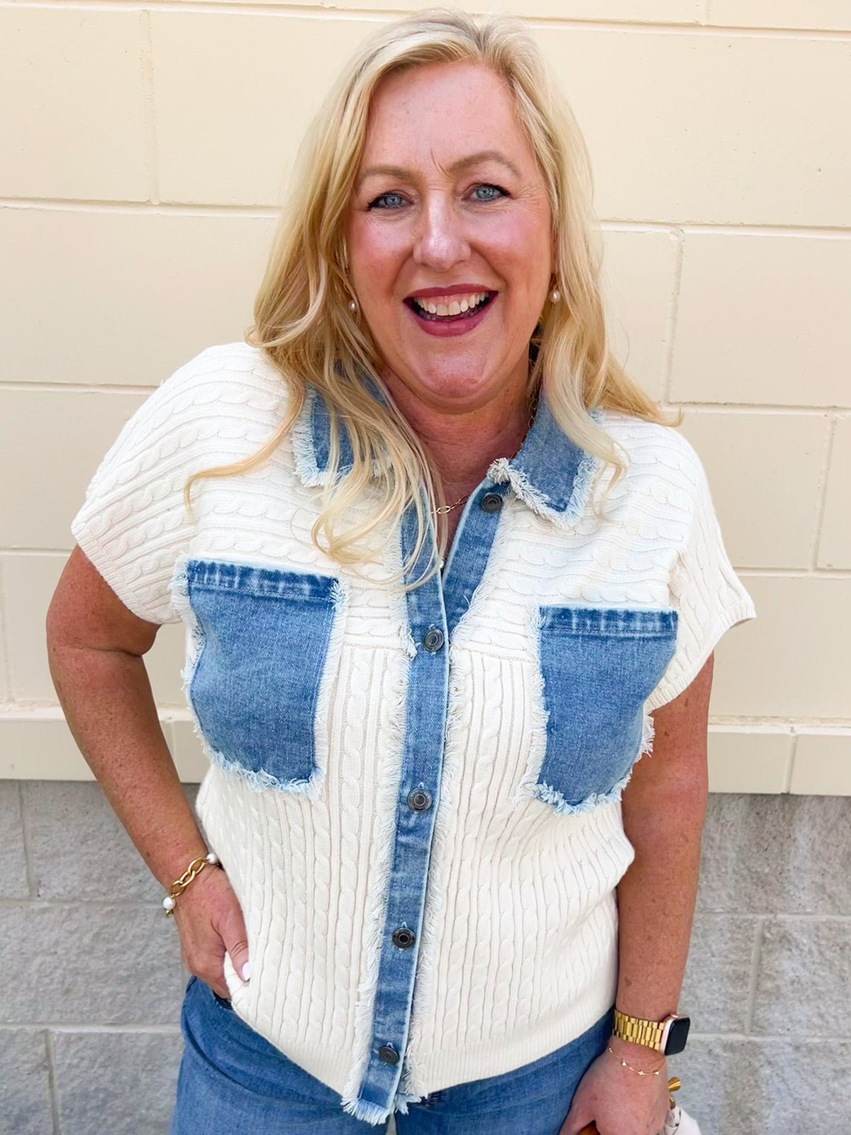 Denim Days Knit Top - The Pink Pineapple 850