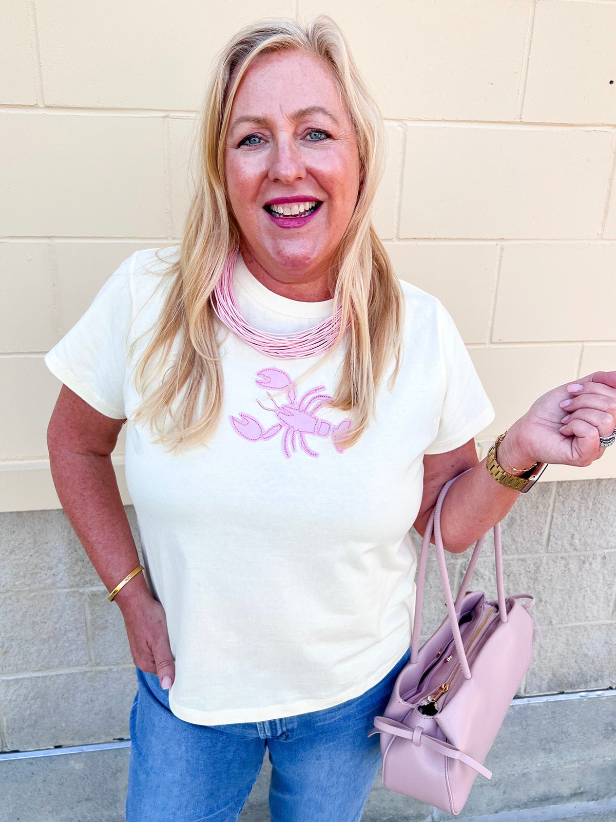 Dockside Darling Lobster Patch Tee in Butter Yellow - The Pink Pineapple 850