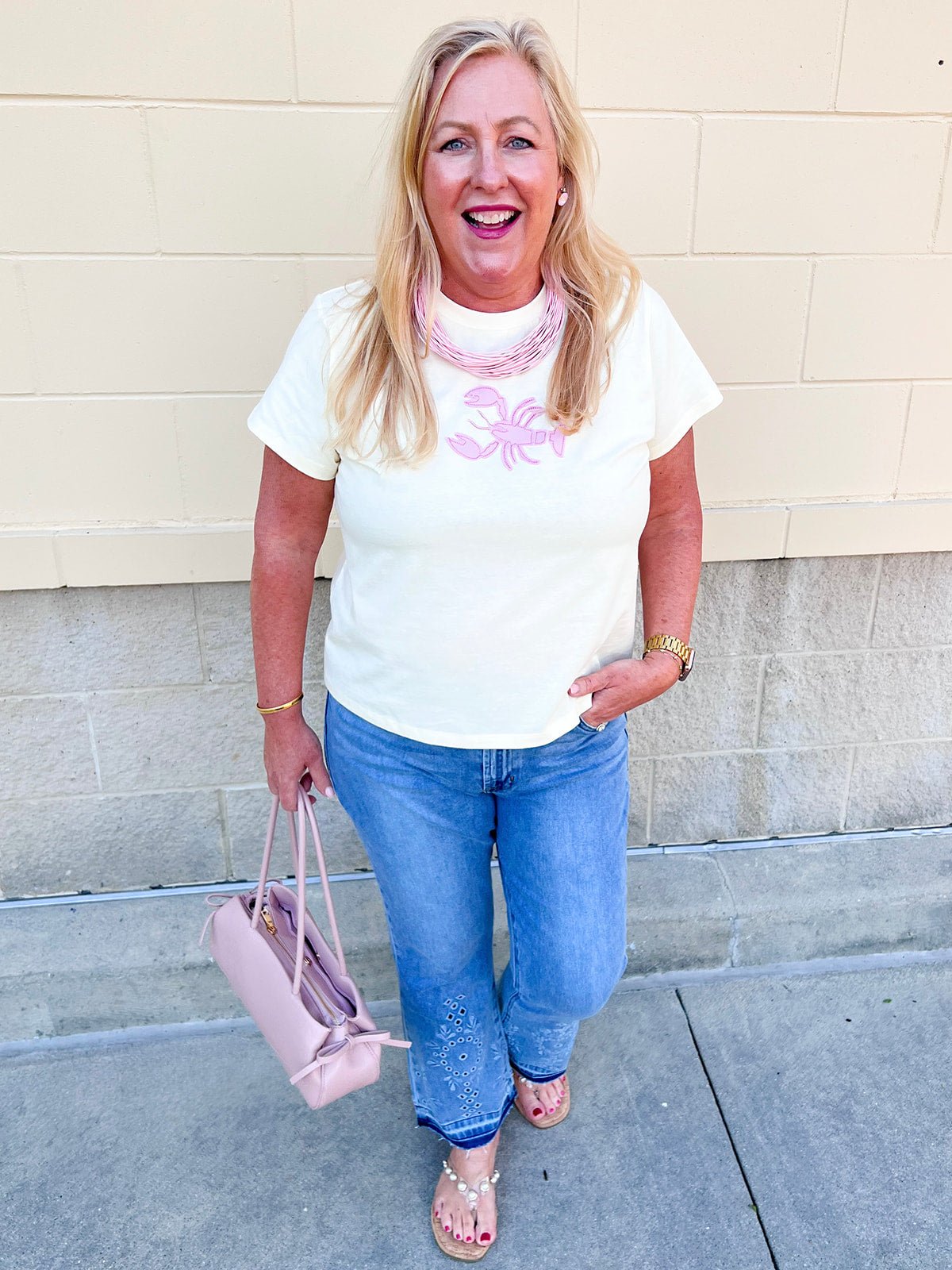 Dockside Darling Lobster Patch Tee in Butter Yellow - The Pink Pineapple 850