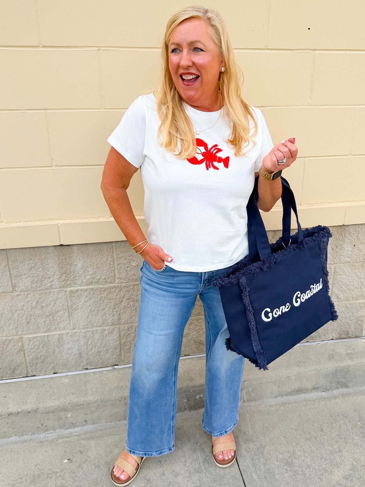 Dockside Darling Lobster Patch Tee in Off White - The Pink Pineapple 850