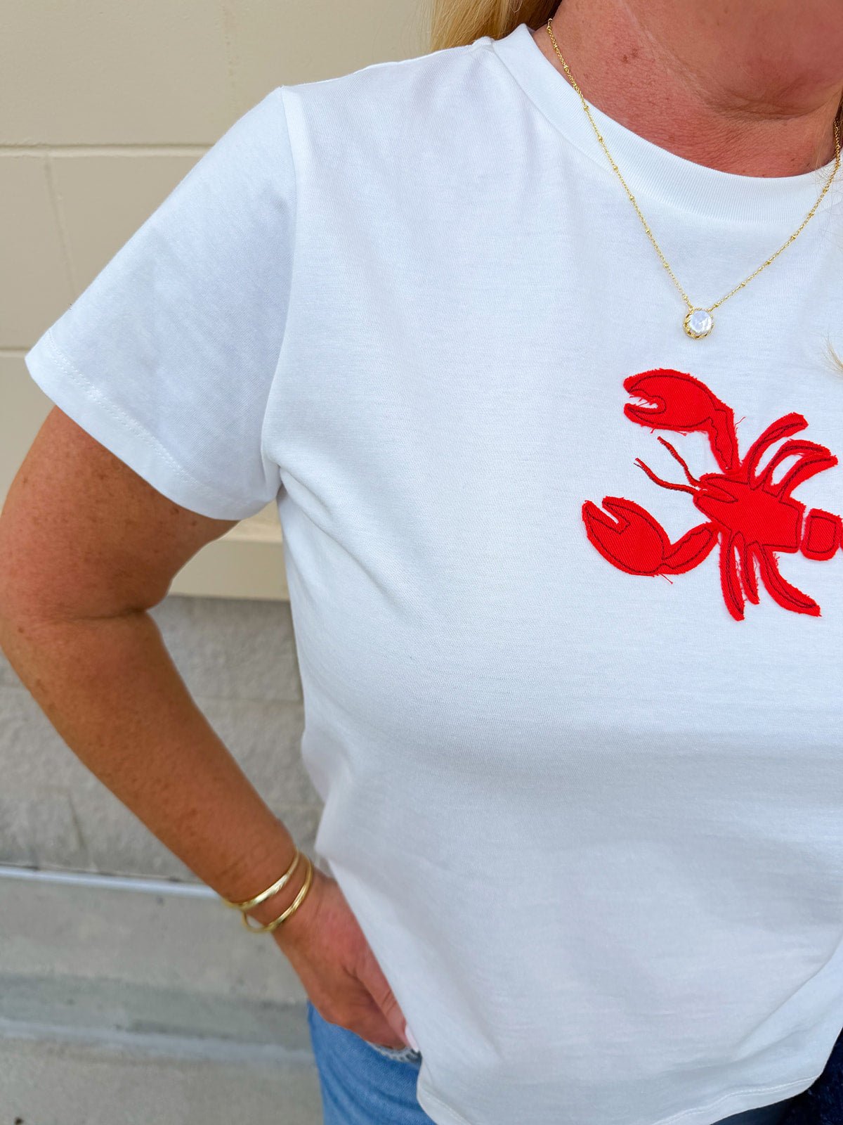 Dockside Darling Lobster Patch Tee in Off White - The Pink Pineapple 850