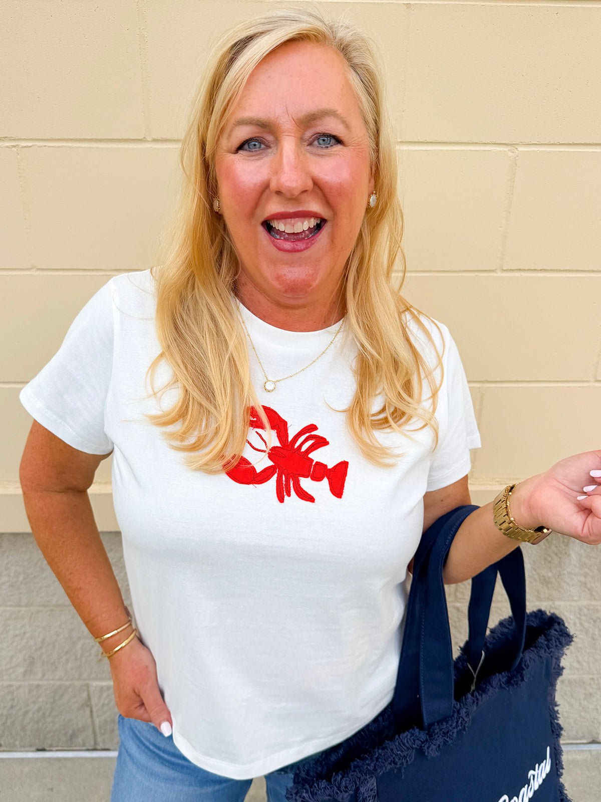 Dockside Darling Lobster Patch Tee in Off White - The Pink Pineapple 850