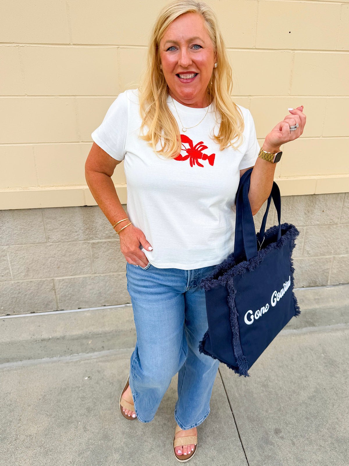 Dockside Darling Lobster Patch Tee in Off White - The Pink Pineapple 850