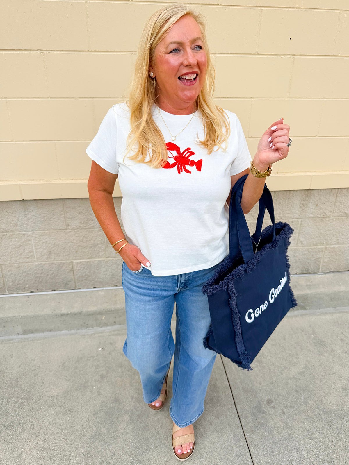Dockside Darling Lobster Patch Tee in Off White - The Pink Pineapple 850
