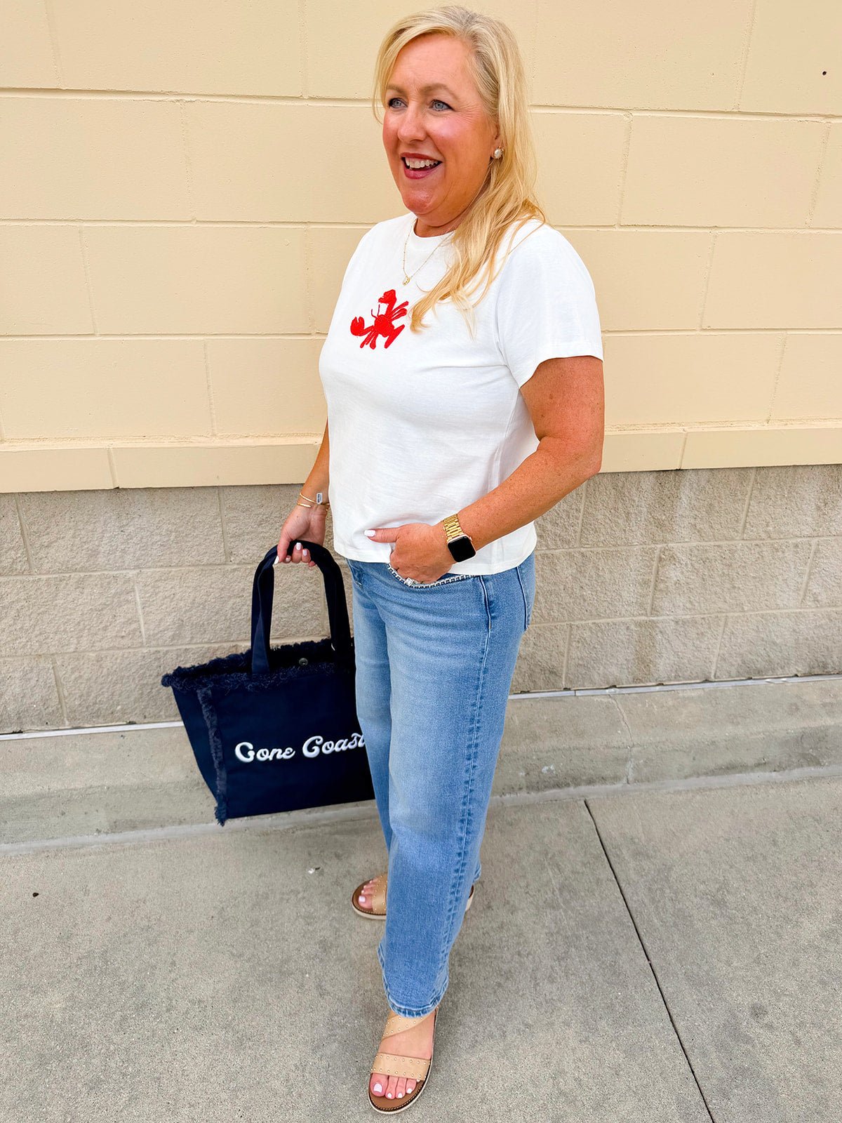 Dockside Darling Lobster Patch Tee in Off White - The Pink Pineapple 850