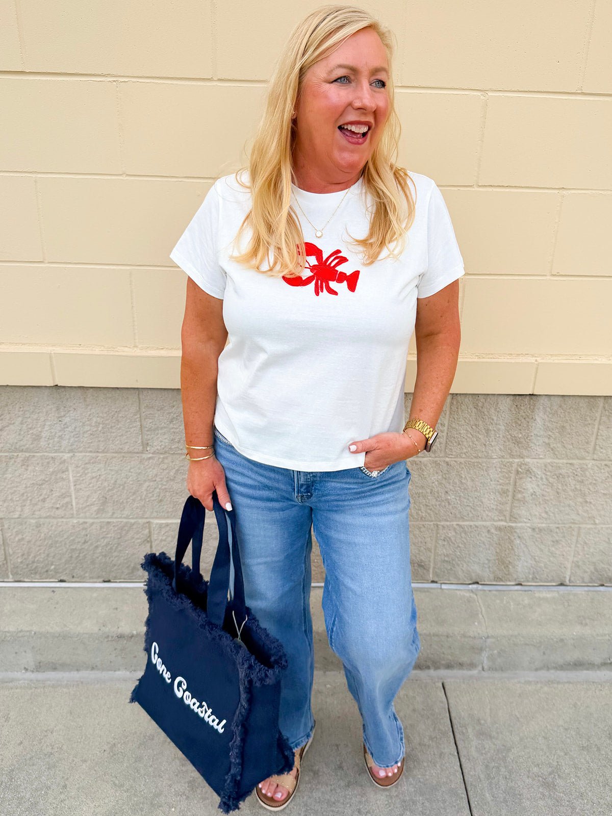 Dockside Darling Lobster Patch Tee in Off White - The Pink Pineapple 850