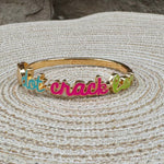 Dot Crack Bam Cursive Enamel Mahjong Hinge Bangle - The Pink Pineapple 850