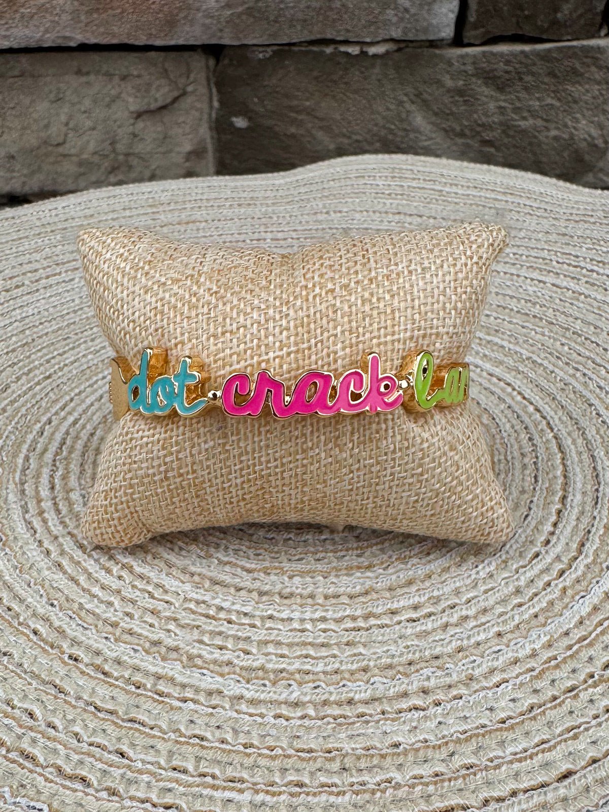 Dot Crack Bam Cursive Enamel Mahjong Hinge Bangle - The Pink Pineapple 850