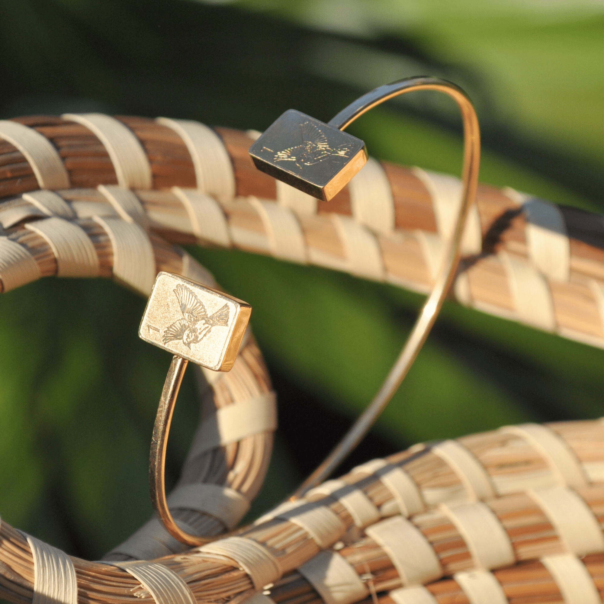 Double Sparrow Gold Mahjong Bracelet Bangle - The Pink Pineapple 850