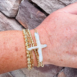 [Easton Elle] Adjustable Pearl Cross Bracelet - The Pink Pineapple 850