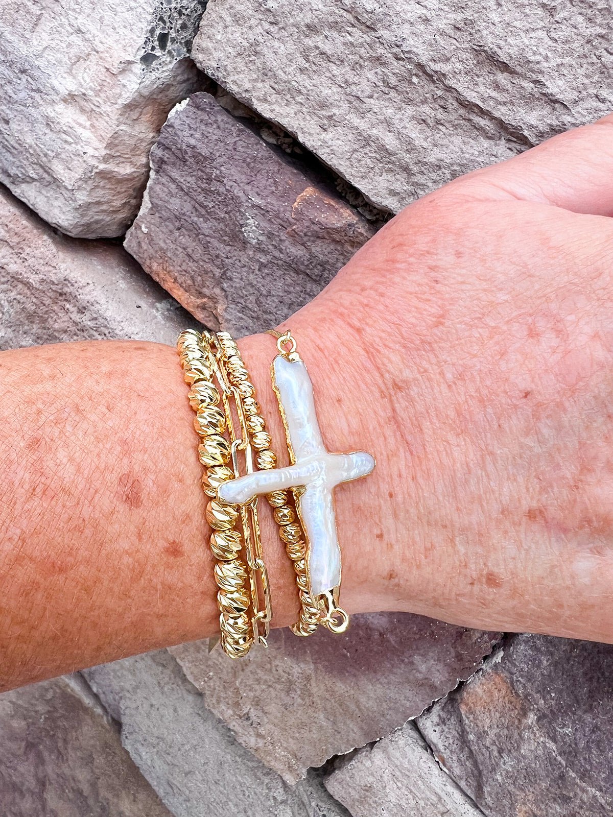 [Easton Elle] Adjustable Pearl Cross Bracelet - The Pink Pineapple 850