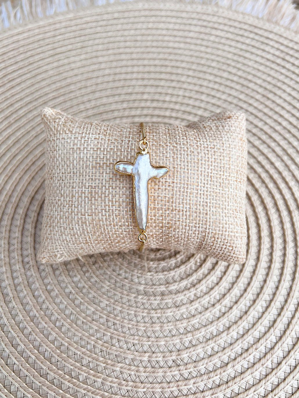 [Easton Elle] Adjustable Pearl Cross Bracelet - The Pink Pineapple 850