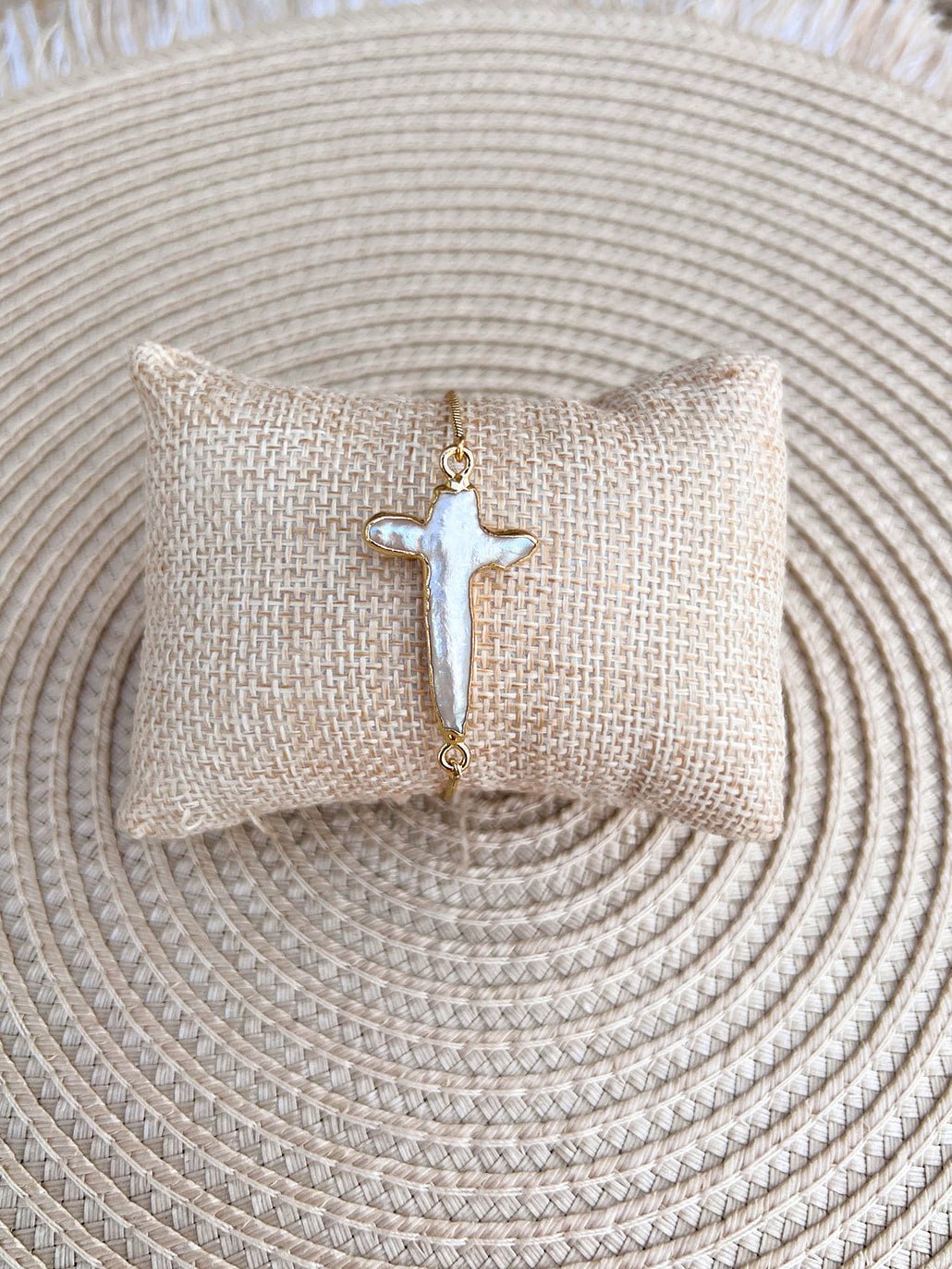 [Easton Elle] Adjustable Pearl Cross Bracelet - The Pink Pineapple 850