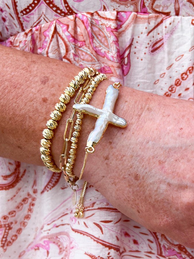 [Easton Elle] Adjustable Pearl Cross Bracelet - The Pink Pineapple 850