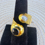 [Easton Elle] Black Onyx Pearl Curl Ring - The Pink Pineapple 850