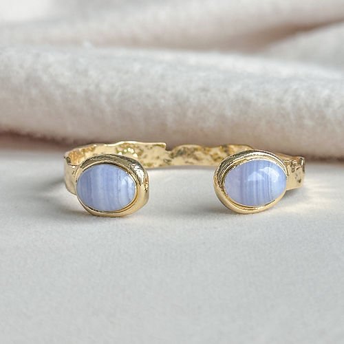[Easton Elle] Blue Lace Agate Oval Misty Cuff - The Pink Pineapple 850