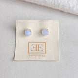 [Easton Elle] Blue Lace Agate Round Stud Earrings - The Pink Pineapple 850