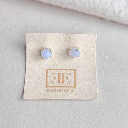 [Easton Elle] Blue Lace Agate Round Stud Earrings - The Pink Pineapple 850