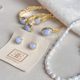 [Easton Elle] Blue Lace Agate Round Stud Earrings - The Pink Pineapple 850