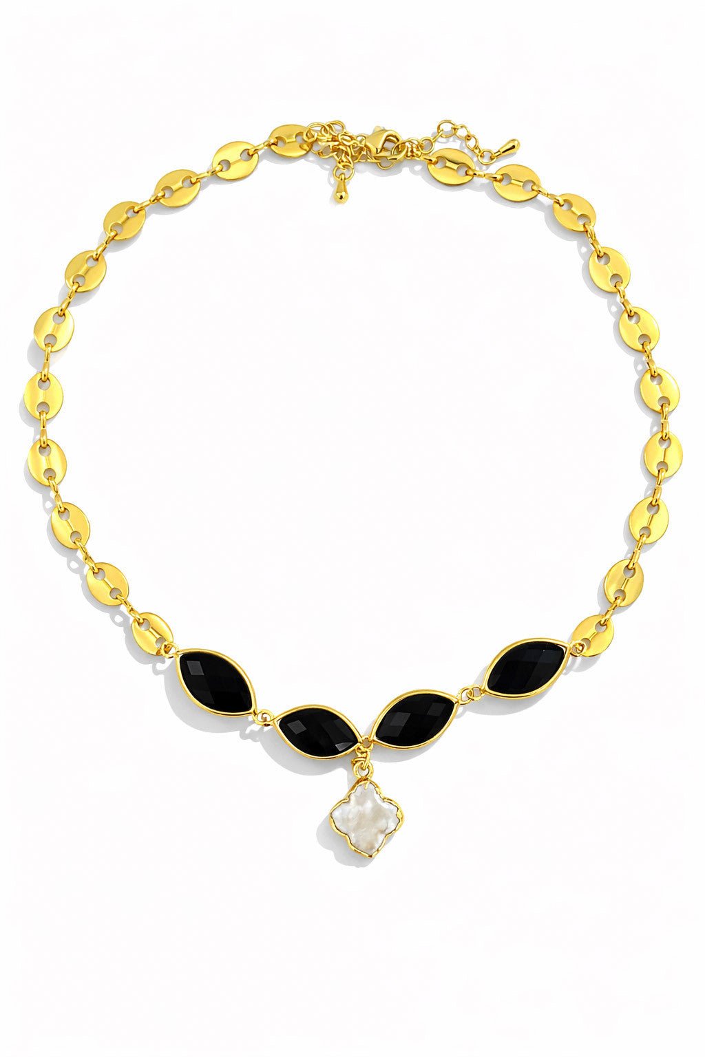 [Easton Elle] Clover Pearl Necklace – Black - The Pink Pineapple 850