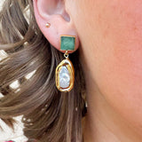 [Easton Elle] Green Rectangle Pearl Earrings - The Pink Pineapple 850