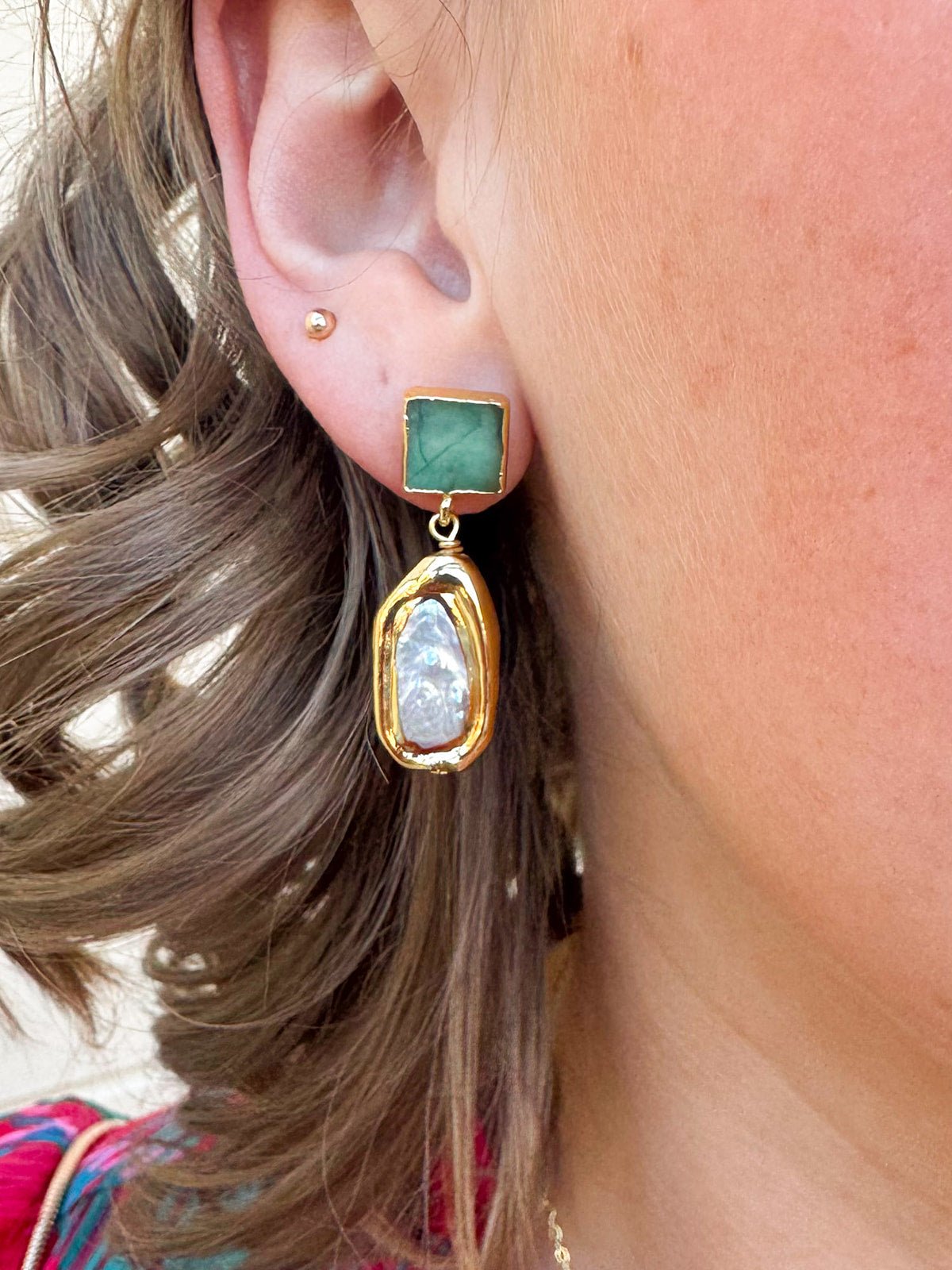 [Easton Elle] Green Rectangle Pearl Earrings - The Pink Pineapple 850