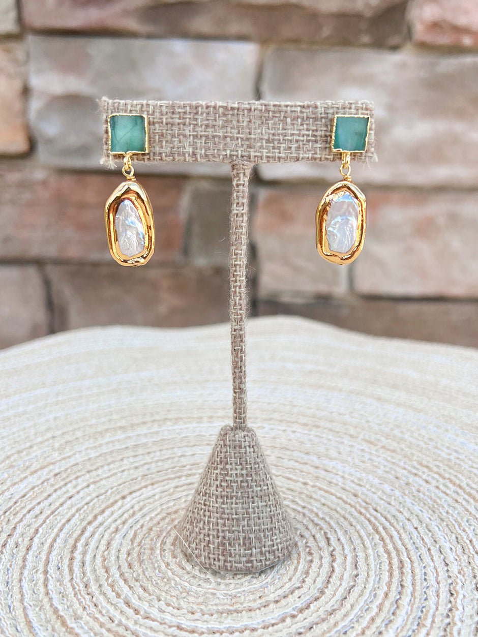 [Easton Elle] Green Rectangle Pearl Earrings - The Pink Pineapple 850