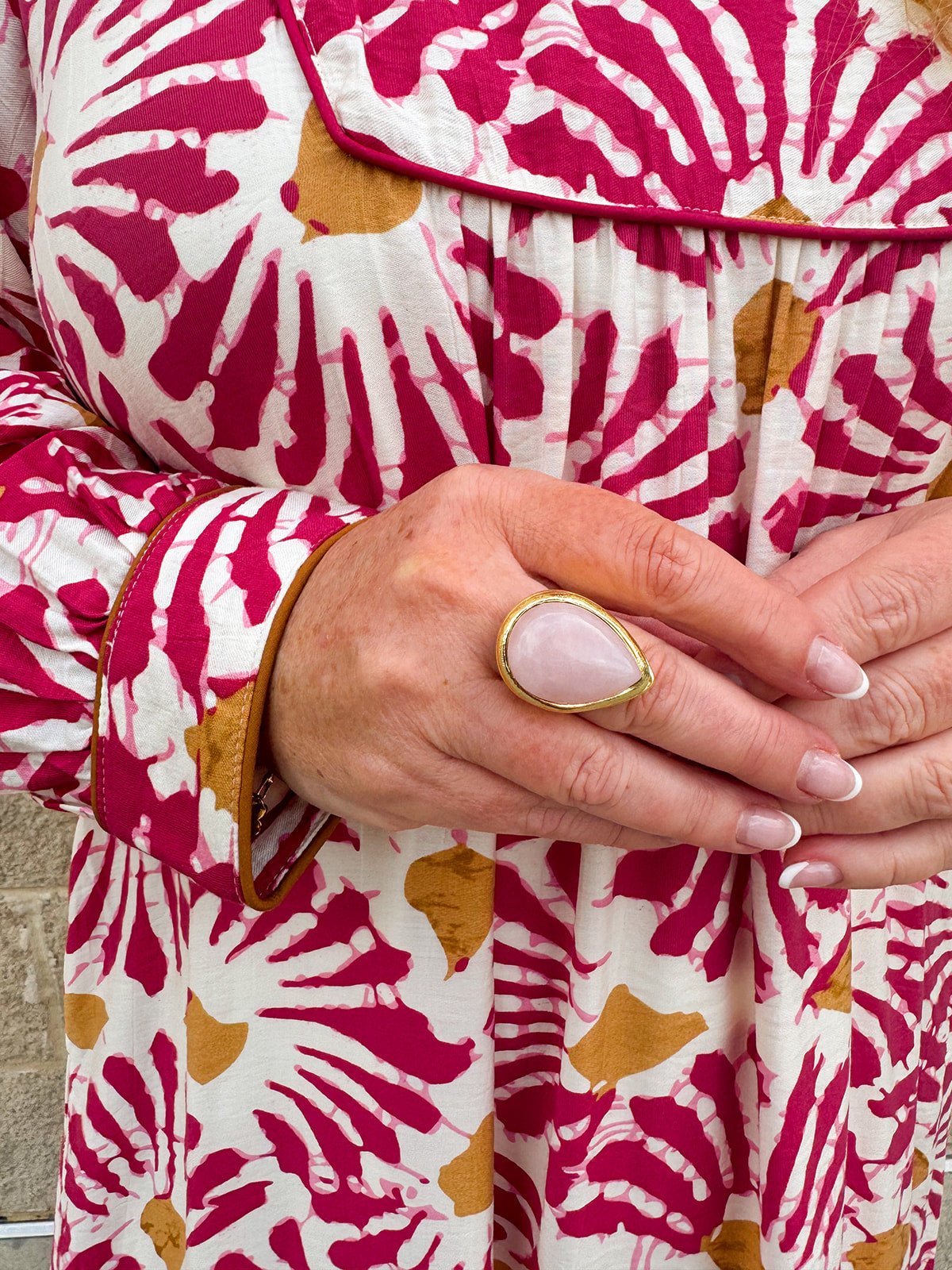 [Easton Elle] Tear Drop Ring in Pink Rose Quartz - The Pink Pineapple 850