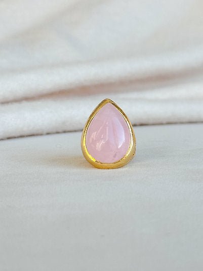 Adjustable 18K gold-dipped ring featuring natural pink rose quartz semi-precious stone accents