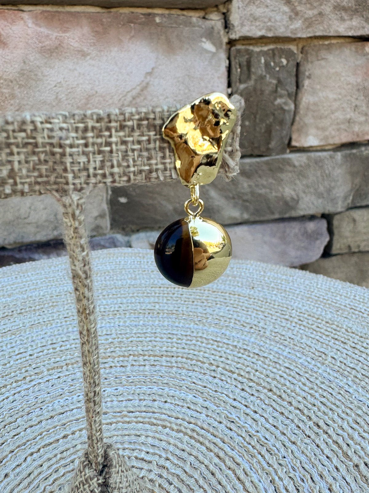 [Easton Elle] Tiger’s Eye Earrings – Circle - The Pink Pineapple 850