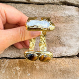 [Easton Elle] Tigers Eye & Freshwater Pearl Double Cuff - The Pink Pineapple 850