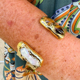 [Easton Elle] Tigers Eye & Freshwater Pearl Double Cuff - The Pink Pineapple 850