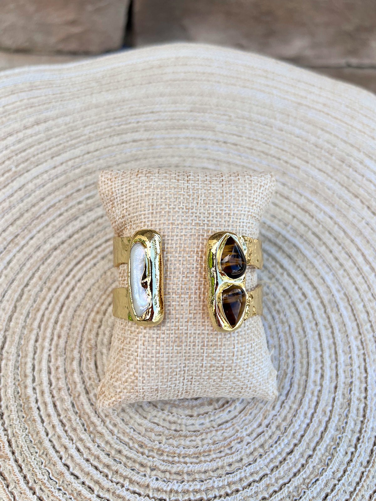 [Easton Elle] Tigers Eye & Freshwater Pearl Double Cuff - The Pink Pineapple 850