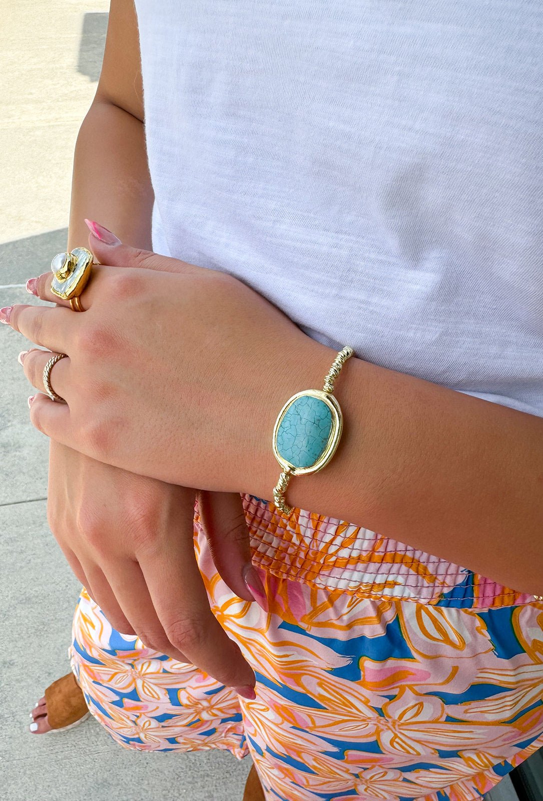 [Easton Elle] Turquoise Oval Beam Stretch Bracelet - The Pink Pineapple 850