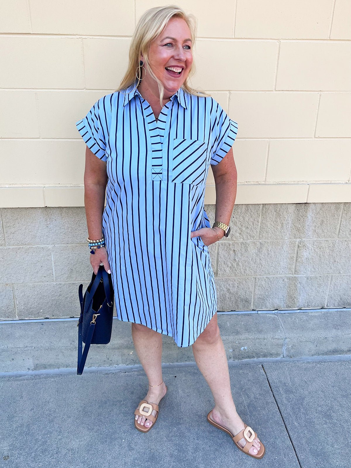 Easy Days Striped T-Shirt Dress - The Pink Pineapple 850