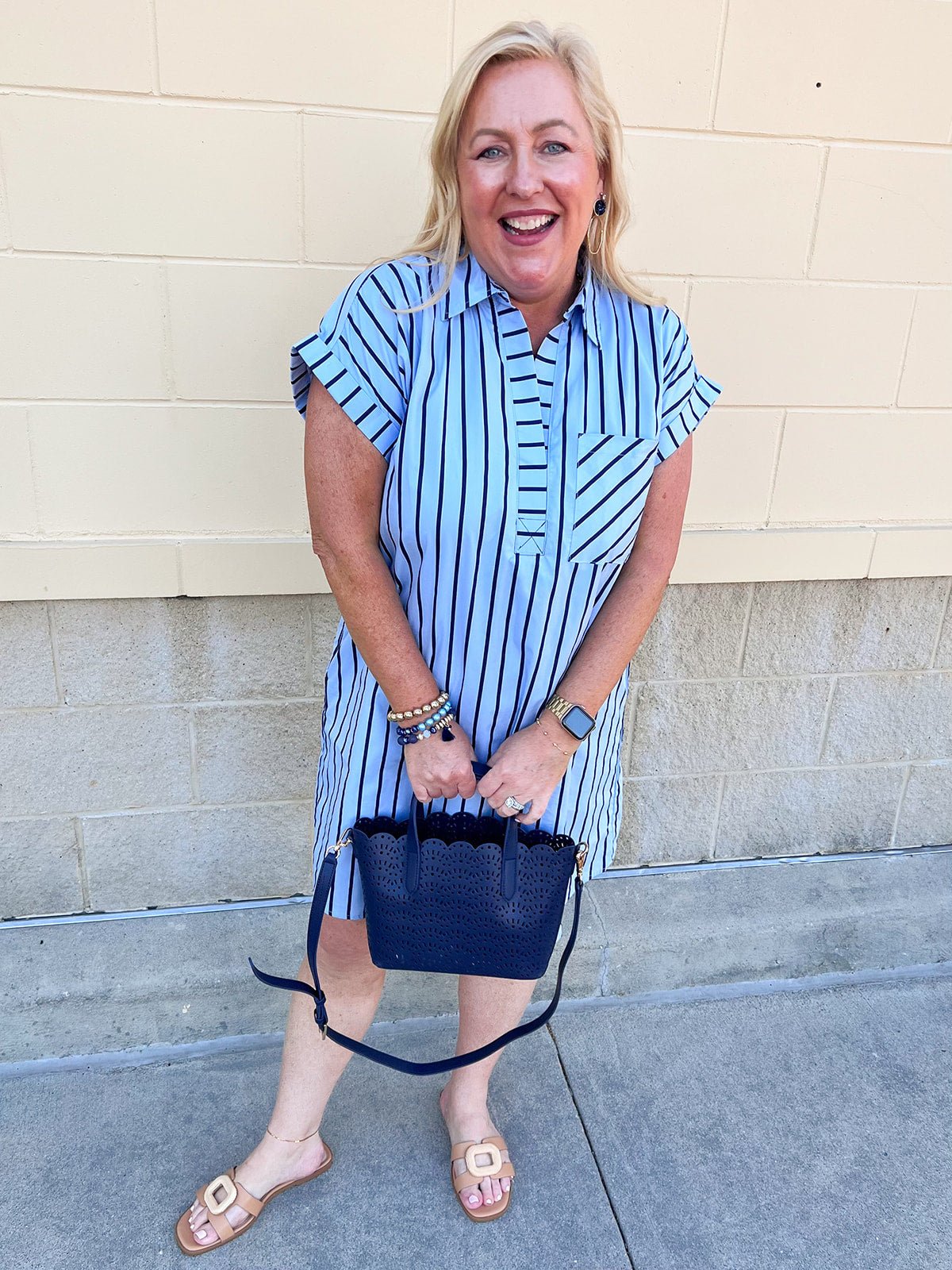 Easy Days Striped T-Shirt Dress - The Pink Pineapple 850