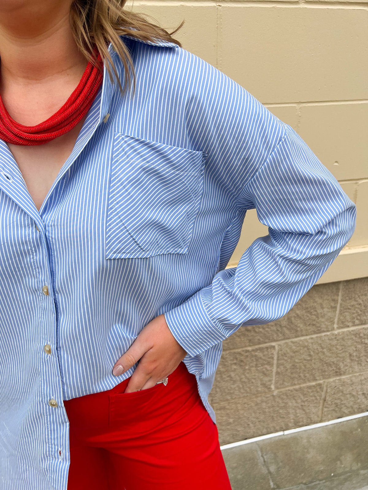 Easygoing Stripe Button - Up - The Pink Pineapple 850