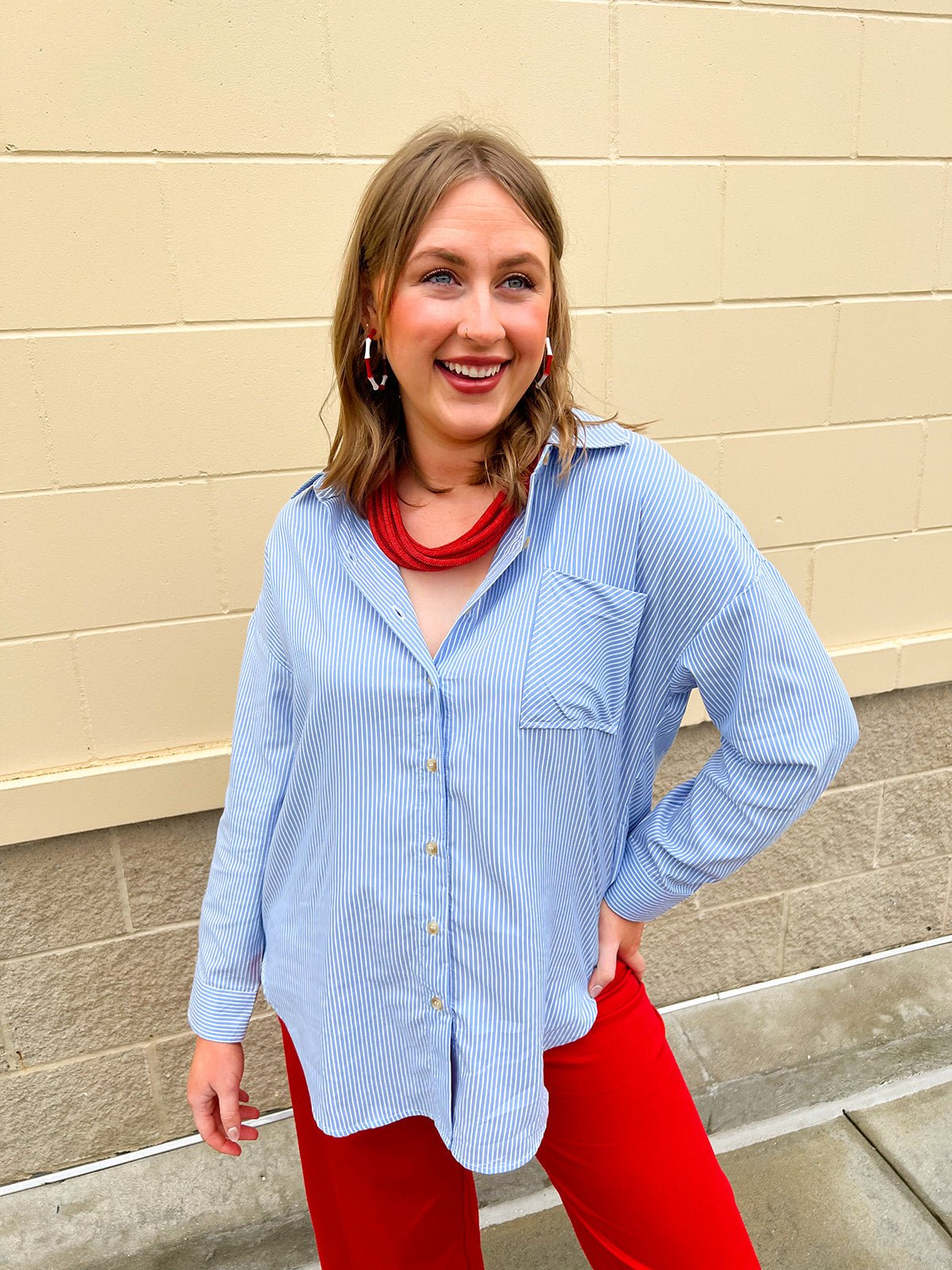 Easygoing Stripe Button - Up - The Pink Pineapple 850