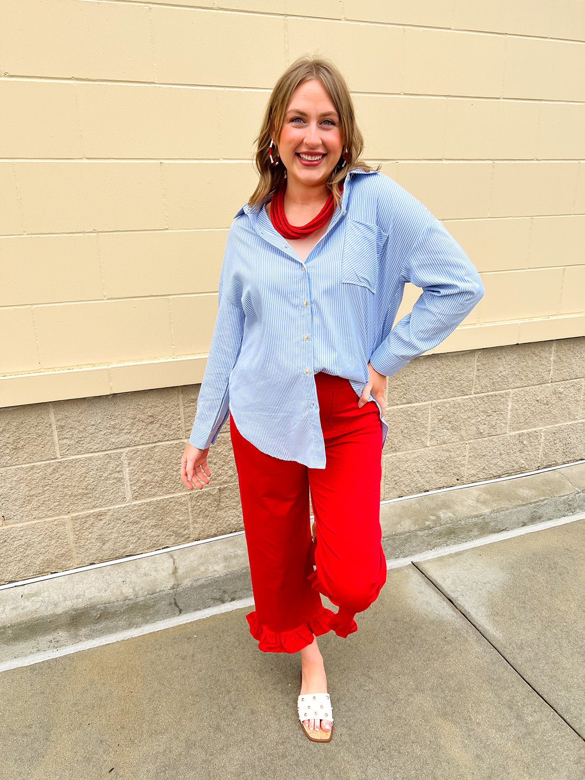 Easygoing Stripe Button - Up - The Pink Pineapple 850