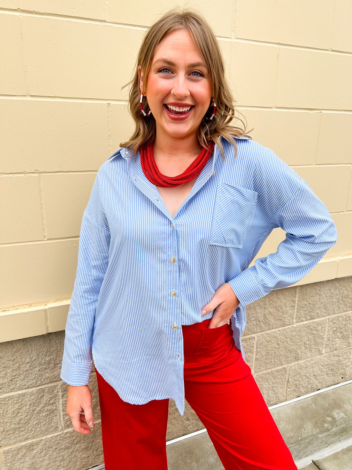 Easygoing Stripe Button - Up - The Pink Pineapple 850