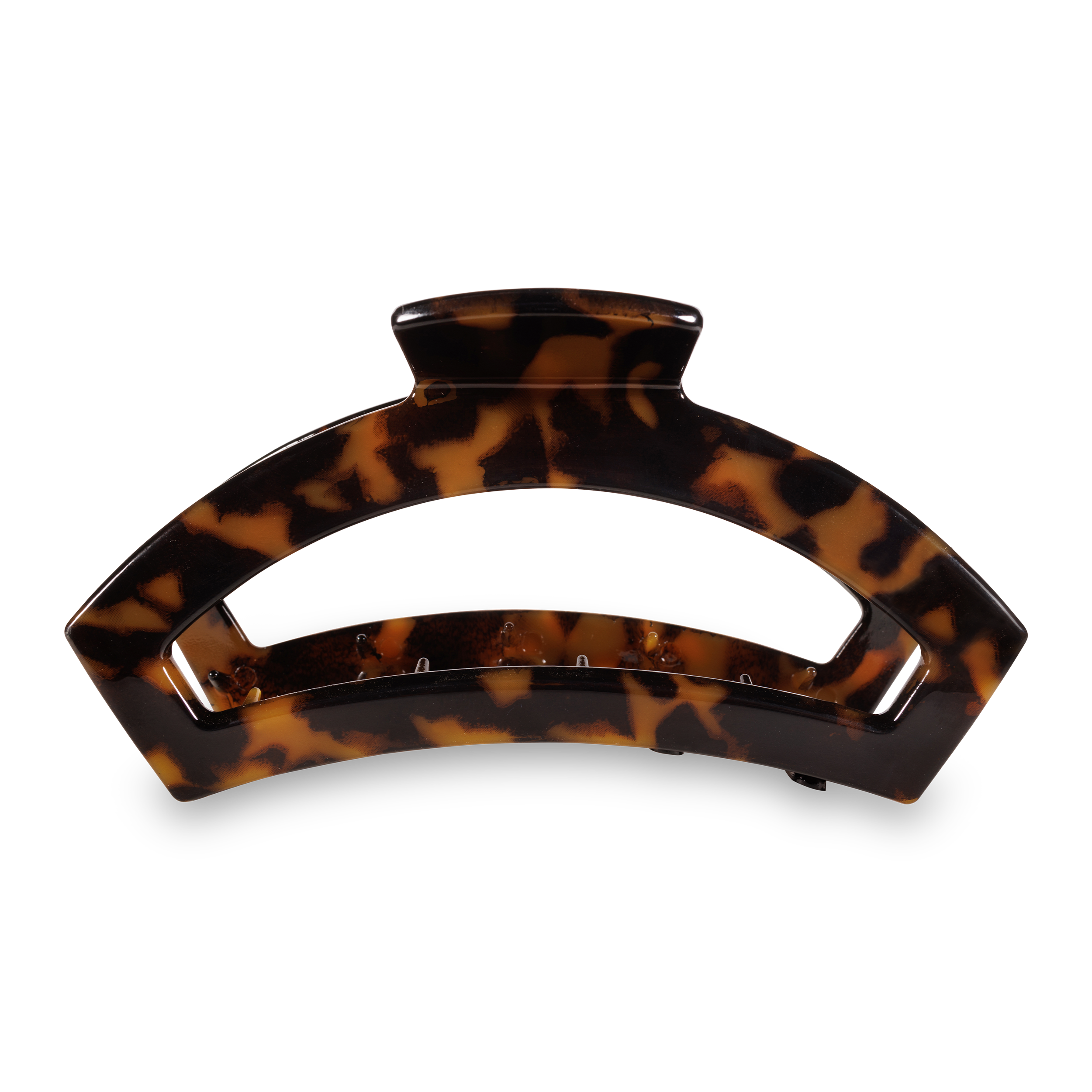 TELETIES large open hair clip in tortoise black and brown finish.
