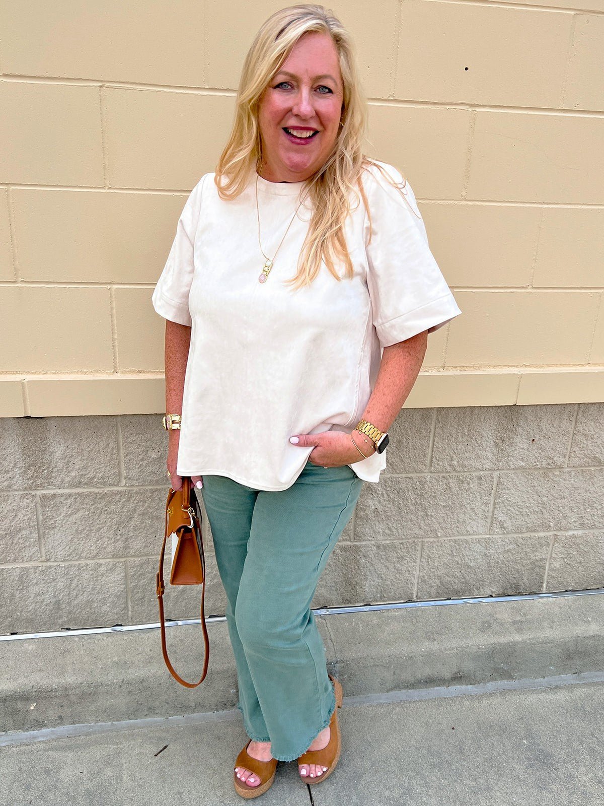 Ecru Suede Stitch Blouse - The Pink Pineapple 850